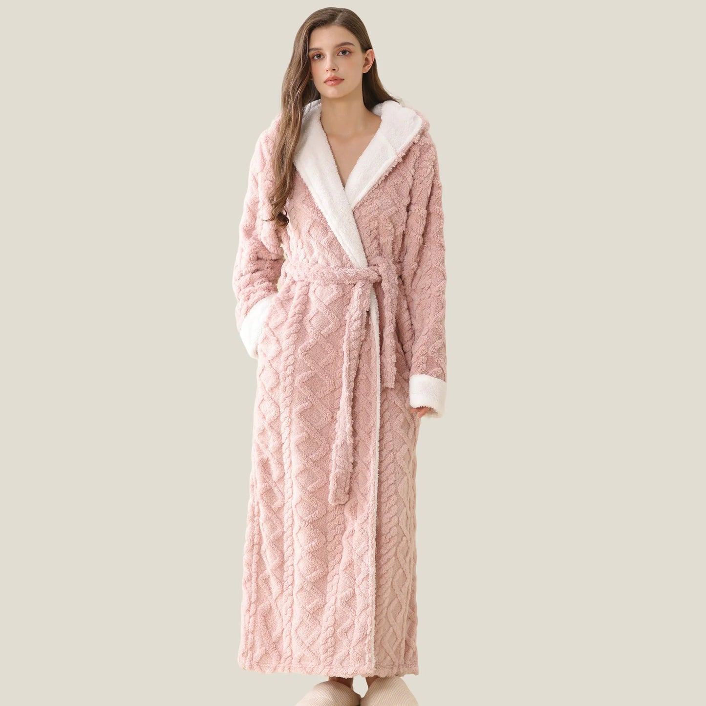 New Winter Flannel Hooded Men Long Robe Lounge Wear Thicken Warm Coral Fleece Male Sleepwear Kimono Bathribe Gown Loose Homewear