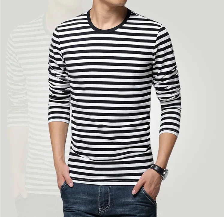 Men's Casual Long-sleeved Striped T-shirt