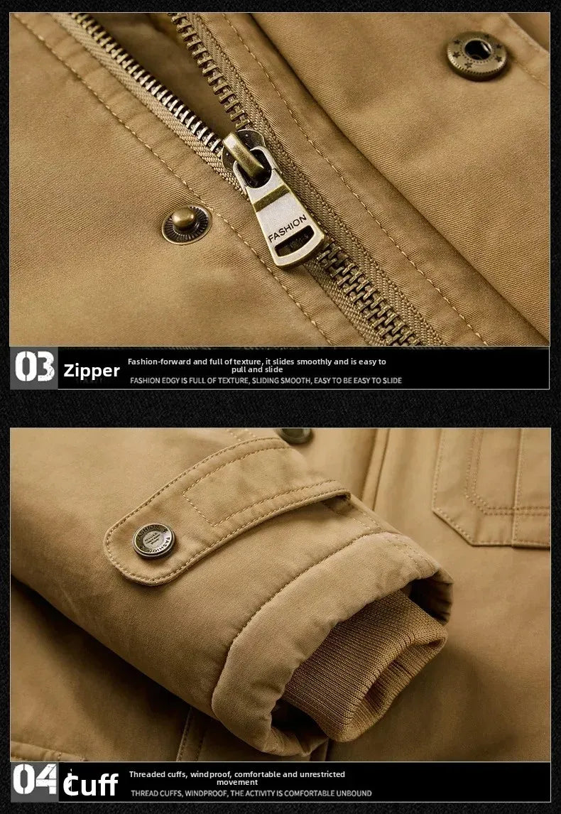 Plus Size Fleece Military Bomber Jacket Men Multi-pocket Pilot Jacket