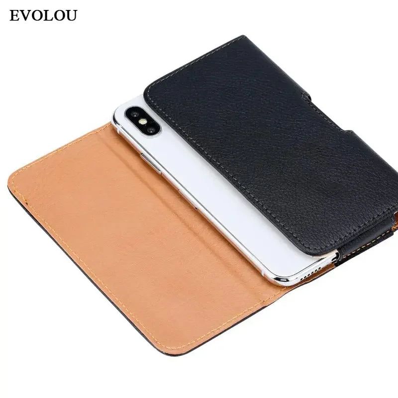 evolou Leather Phone Belt Case for Iphone 16 Pro Max 16E 12 13 Mini 14 15 Belt Clip Waist Bag Magnetic Vertical Case