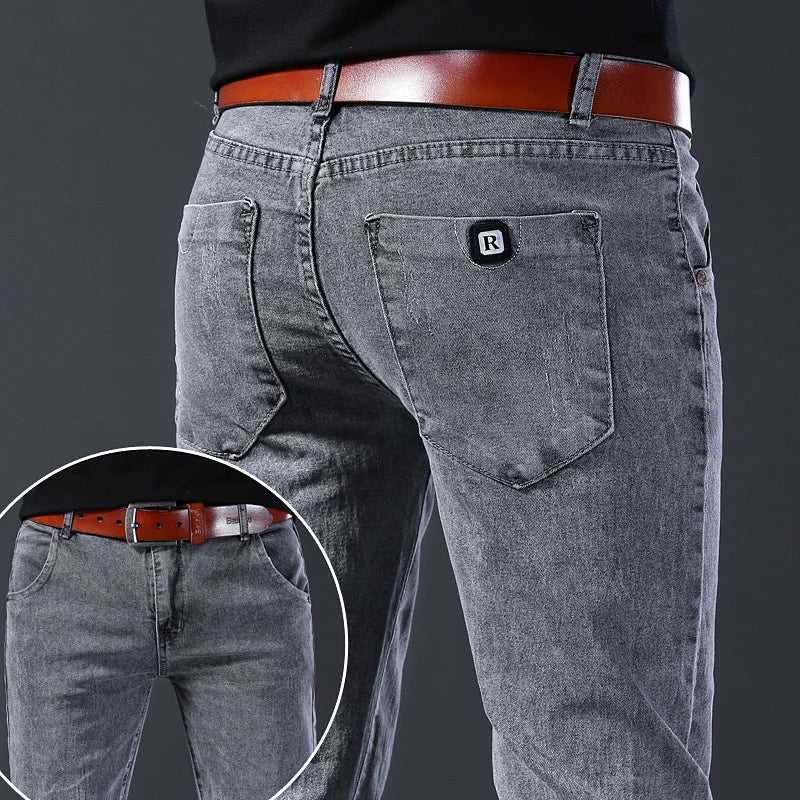 Men's Slim Grey Denim Jeans with Zipper Fly