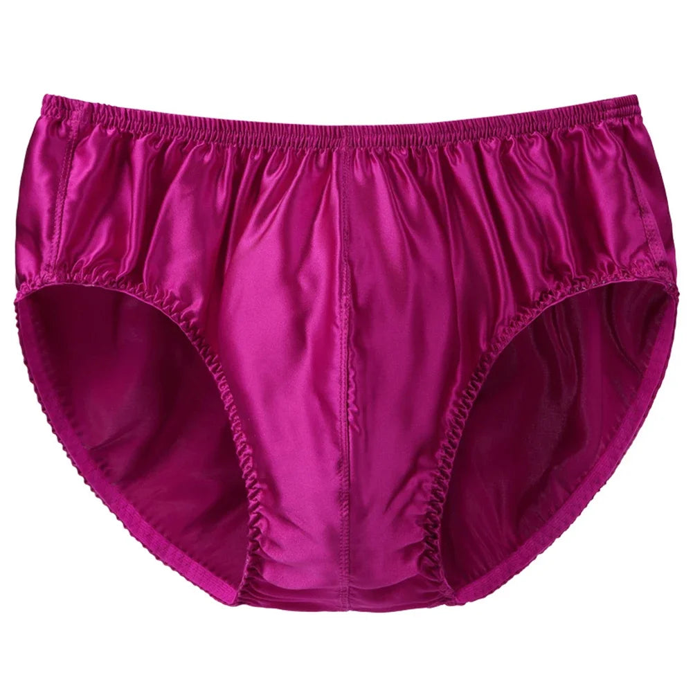 Mens Silk Underwear  Middle Waist Bikinis Glossy Bottoms Briefs Panties Lingerie U Convex Pouch Briefs Loungewear