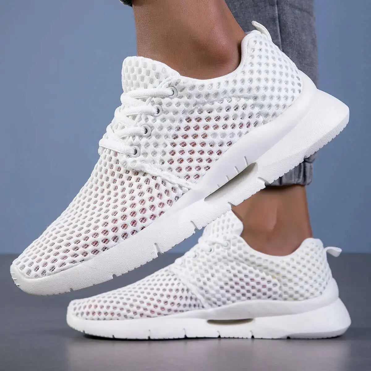 Men's White Mesh Breathable Casual Shoes for Summer Hiking