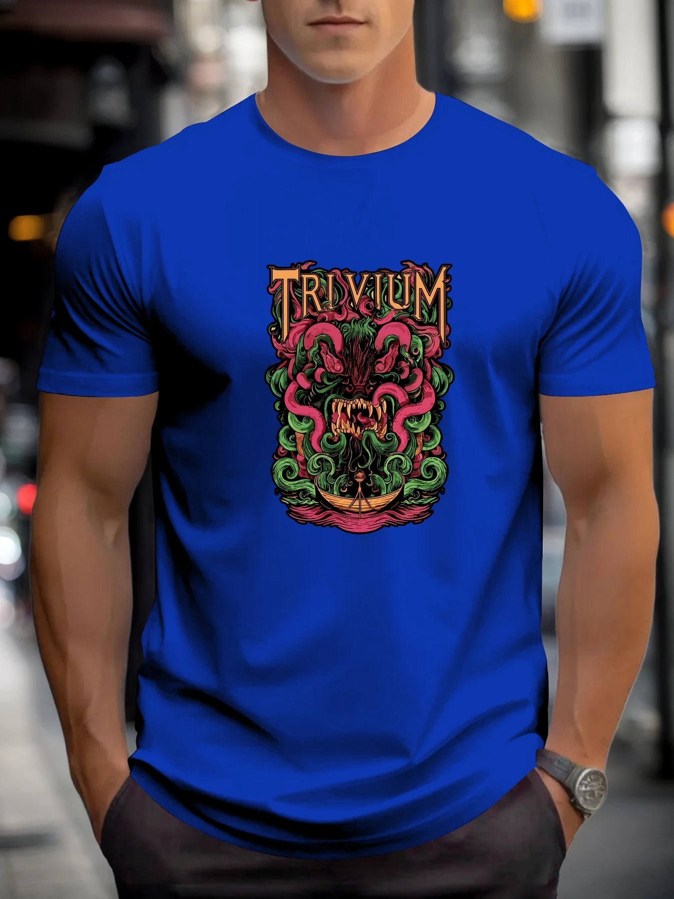 T Shirts For Men TRIVIA Monster 100% Cotton Graphic Printing Summer Round Neck T-Shirt Casual Breathable Street Style Daily Top