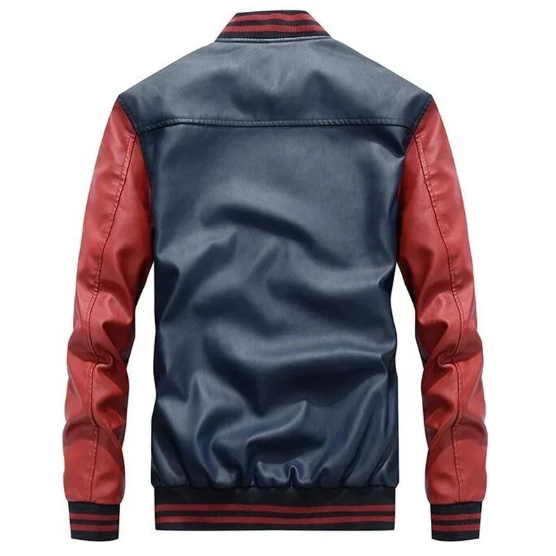 Bomber Jacket Men Leather Fleece Casual Zipper Coat