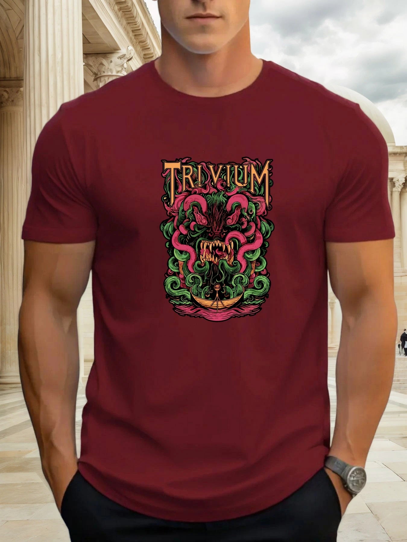 T Shirts For Men TRIVIA Monster 100% Cotton Graphic Printing Summer Round Neck T-Shirt Casual Breathable Street Style Daily Top