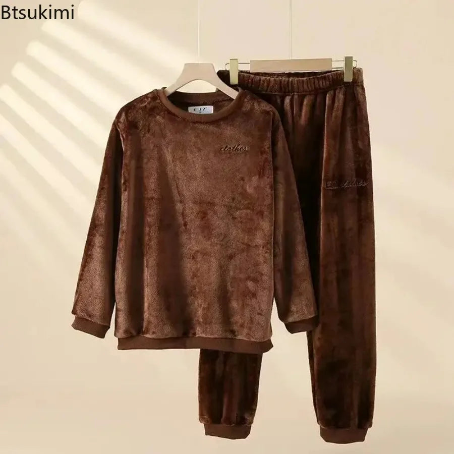 2026 Men's Sleepwear Warm Coral Velvet and Thick Velvet Autumn and Winter Warmth and Leisure Loose Flannel Home Clothes for Men