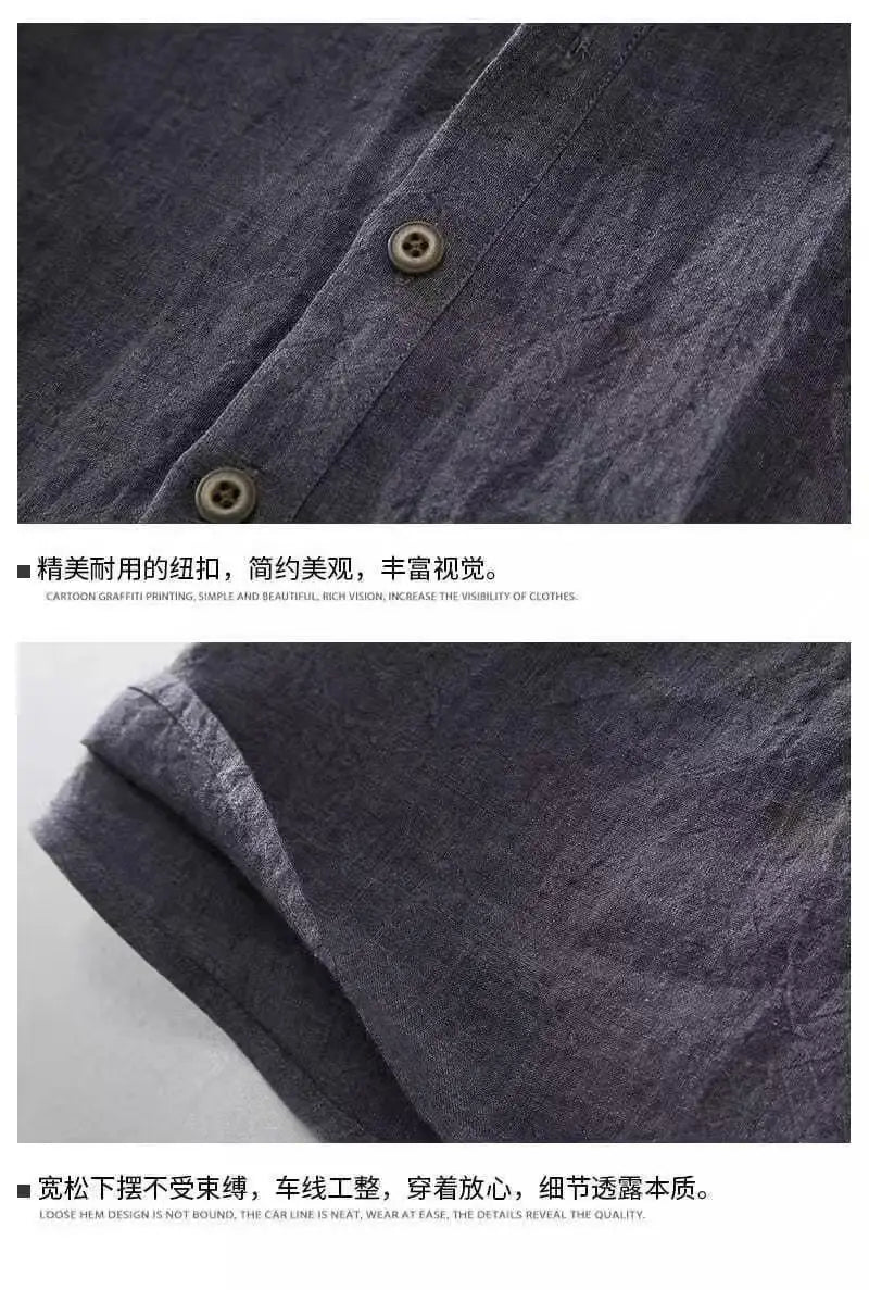 New Mens Short Sleeve T Shirts Solid Color Stand Up Collar Shirt Summer Trendy Breathable Loose Youth Basic Cotton Pocket Top
