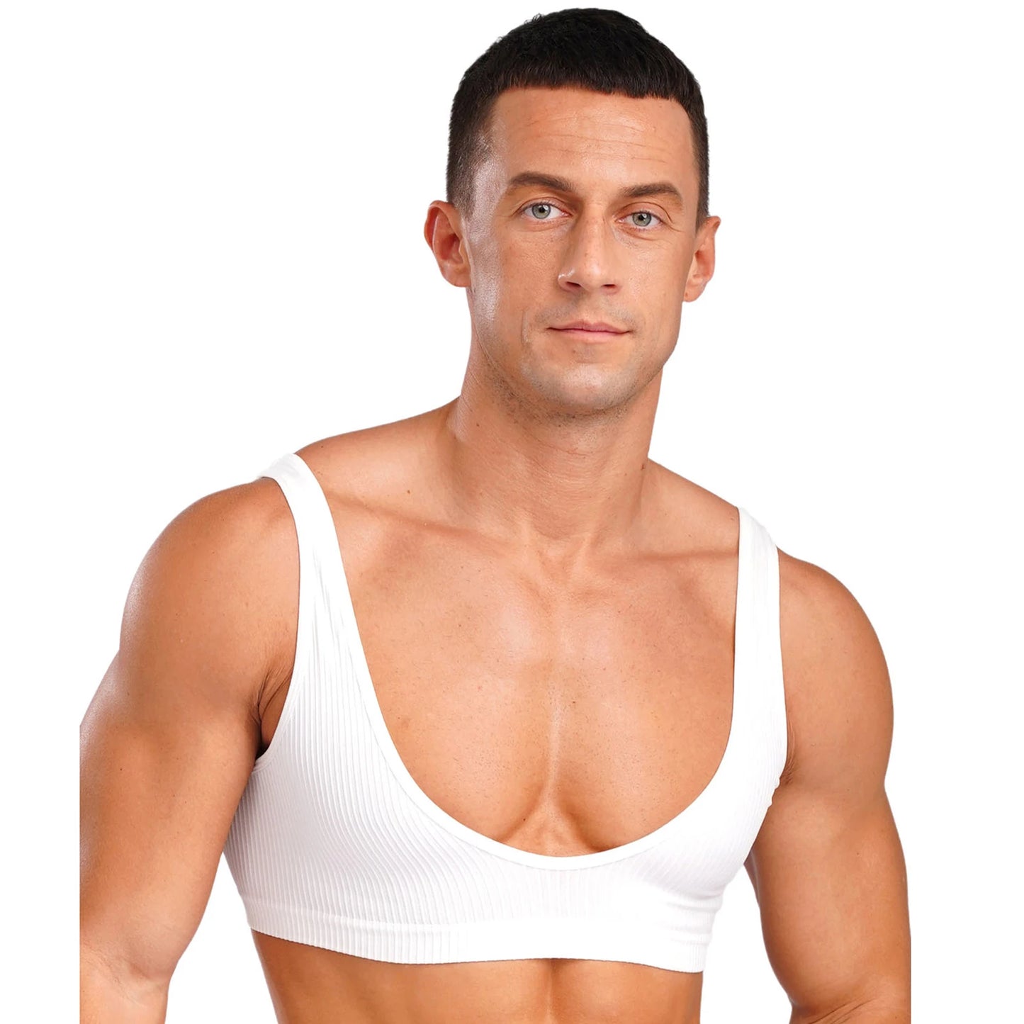 Mens Stretchy Muscle Tanks Top Deep V Neck Clubwear Sleeveless Ribbed Cropped Tops Male Gym Bodybuilding Fitness Sports Bra Vest
