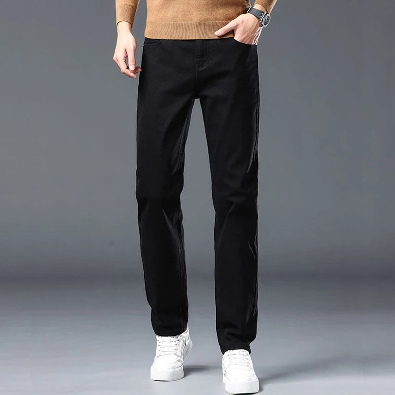 Men's Slim Fit Elastic Jeans Gray Casual Denim Pants