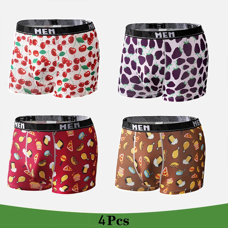 Men's Boxer Shorts 4Pcs Polyester Printed Underwear
