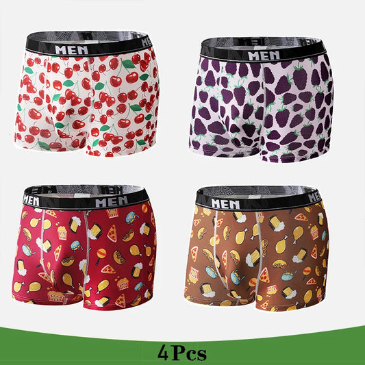 4Pcs/Lot Men's Underwear Boxers Fashion printed Panties Men's Underpants