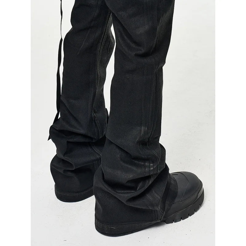 Black Vinyl Coated Wide Leg Jeans for Men