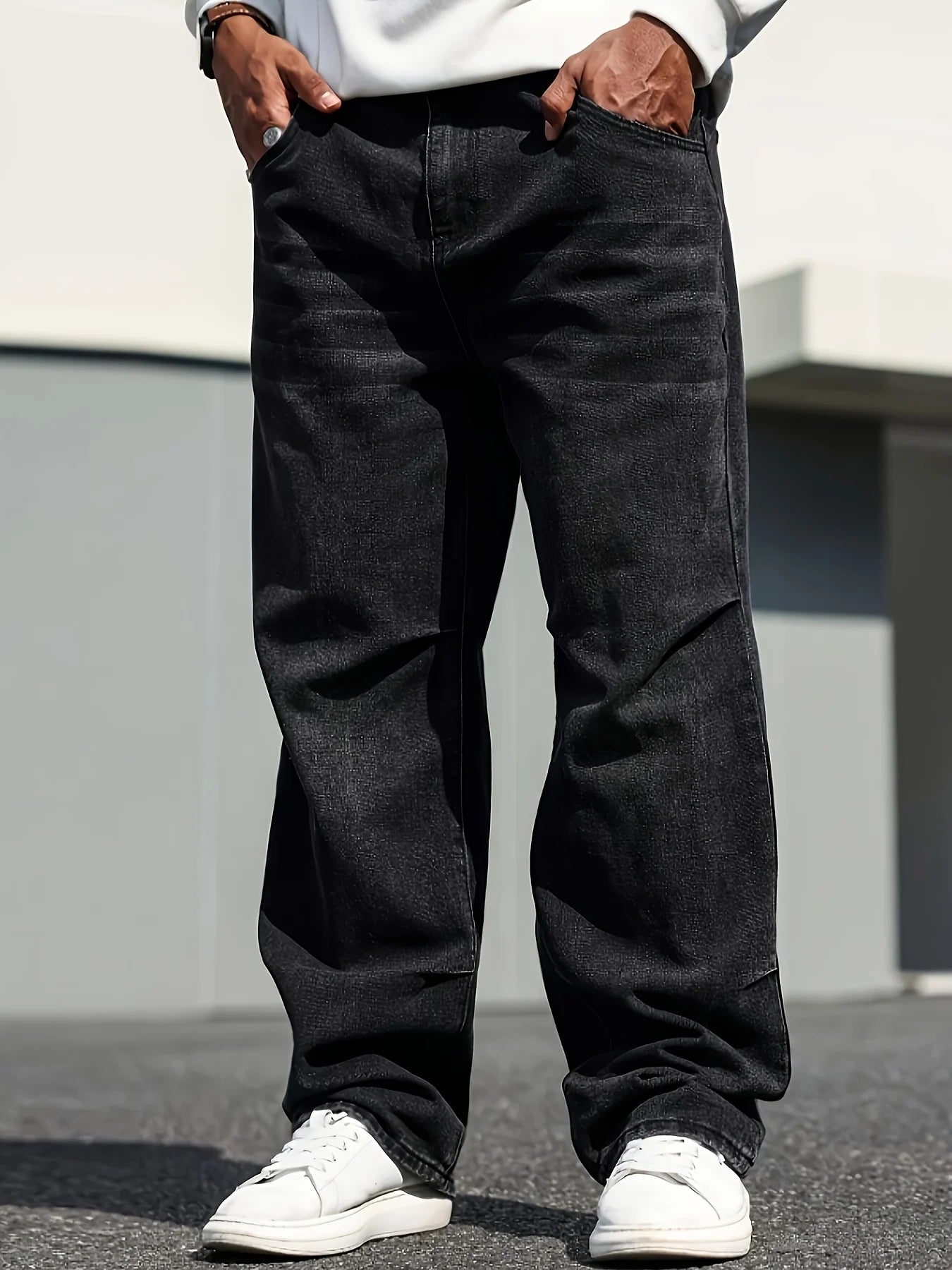 Men's Dark Blue Denim Straight-Leg Jeans
