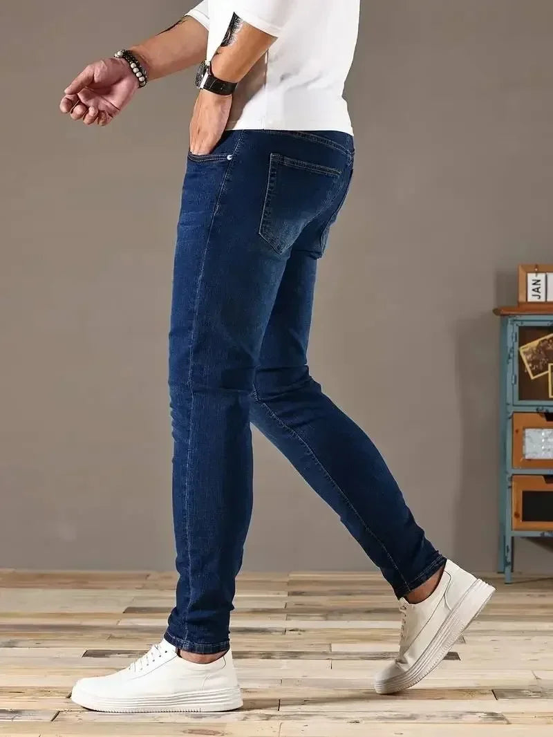 Mens Slim Fit Classic Skinny Jeans Denim Blue Casual Style