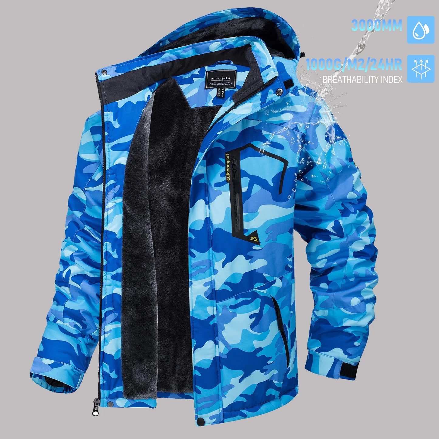TACVASEN Men's Winter Ski Jackets Waterproof Fleece Coats Insulated Thermal Snowboard Jacket Parka Raincoat with Hood Man Parka