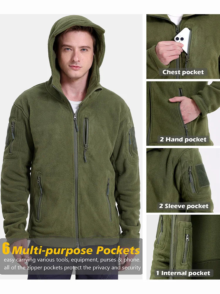 Men's Tactical Fleece Jacket Winter Zip Military Hoodies