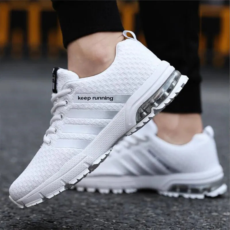 Men's Casual Lace-Up Sneakers in White and Blue