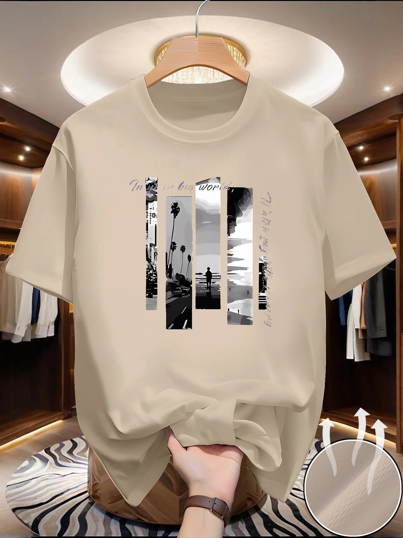 Men's summer T-shirt - Comfortable, sporty, loose-fitting, fashionable with scenic print, round-neck short-sleeved top