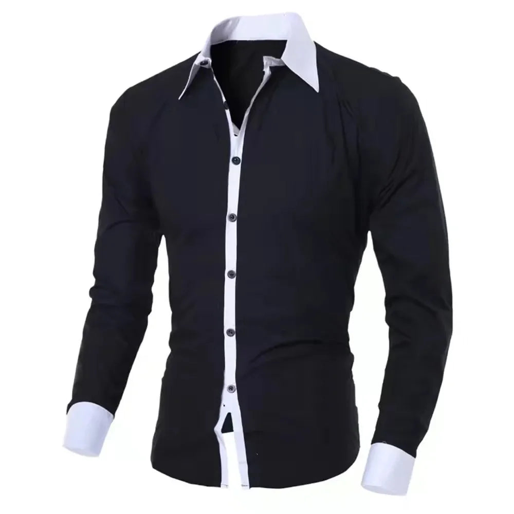 Men's Patchwork Dress Shirt for Business and Casual Wear