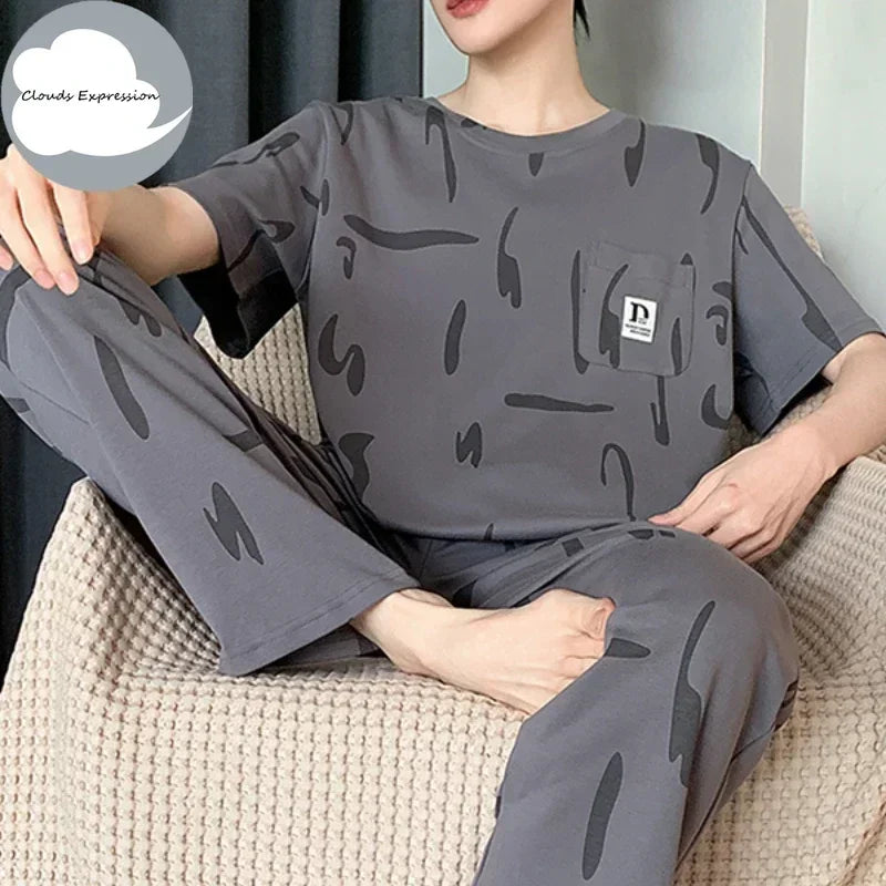 Summer Knitted Mens Casual Pyjamas Set