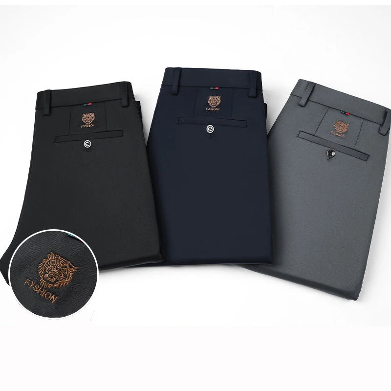 Men's Elastic Formal Pants with Tiger Head Design