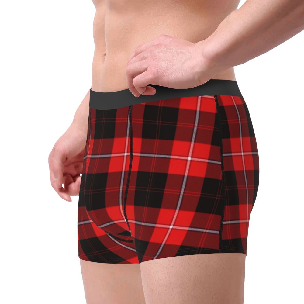 Black Watch Tartan Boxer Shorts for Men in Lycra and Polyester