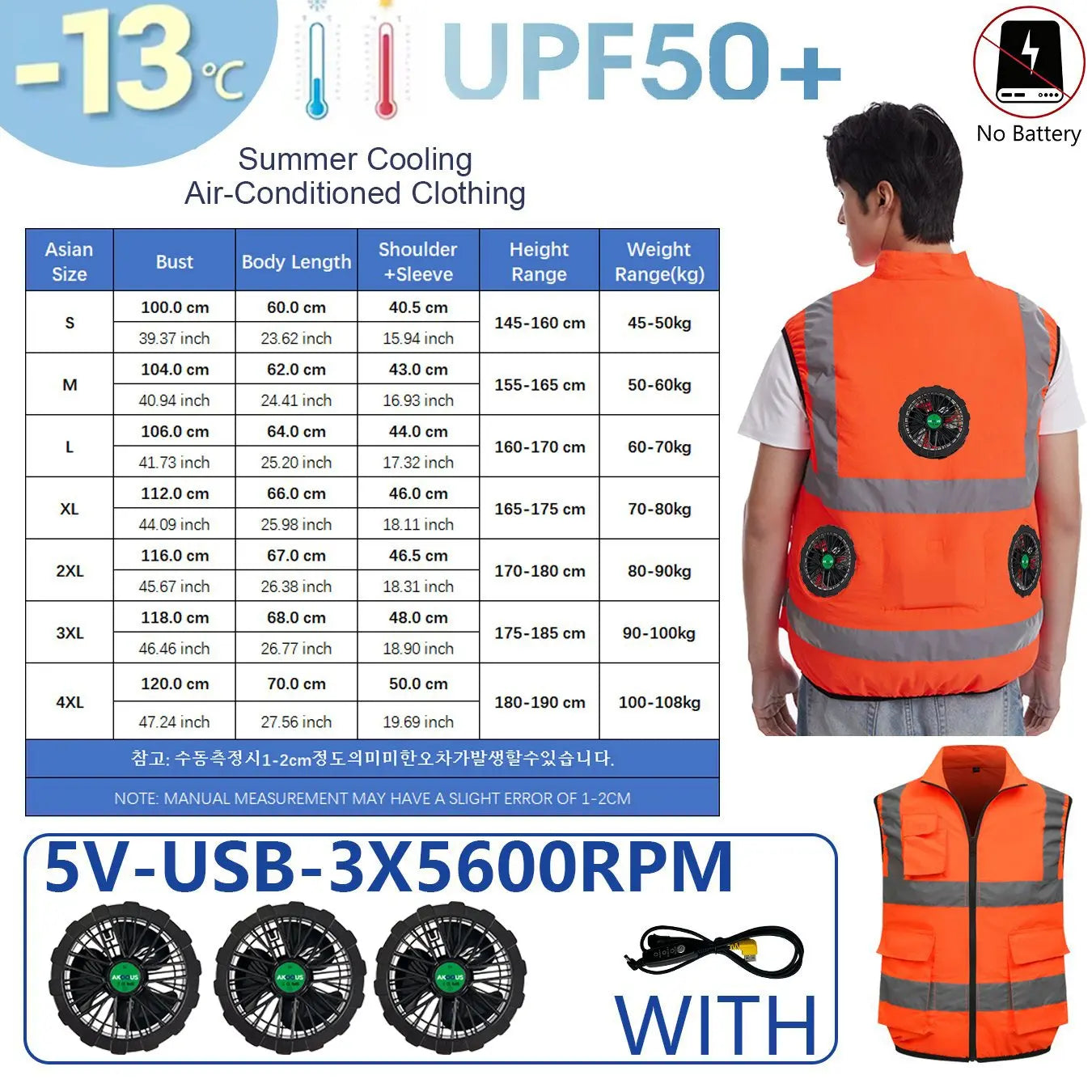 AKOOUS USB 3-Fans Cooling Vest for Men and Women