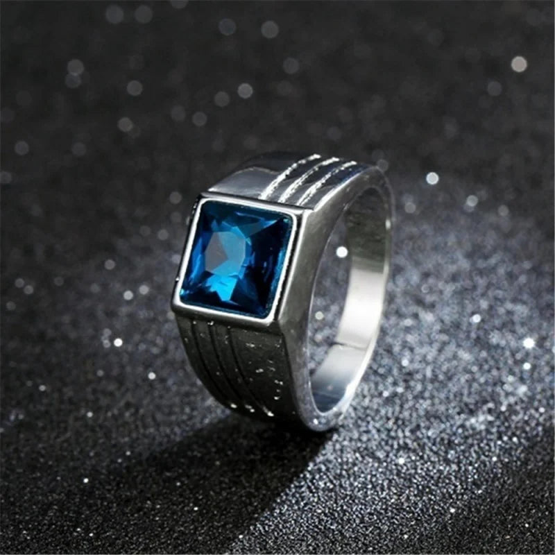 Inlaid Sapphire Men's Ring Simple Personalized Fashion Retro Style