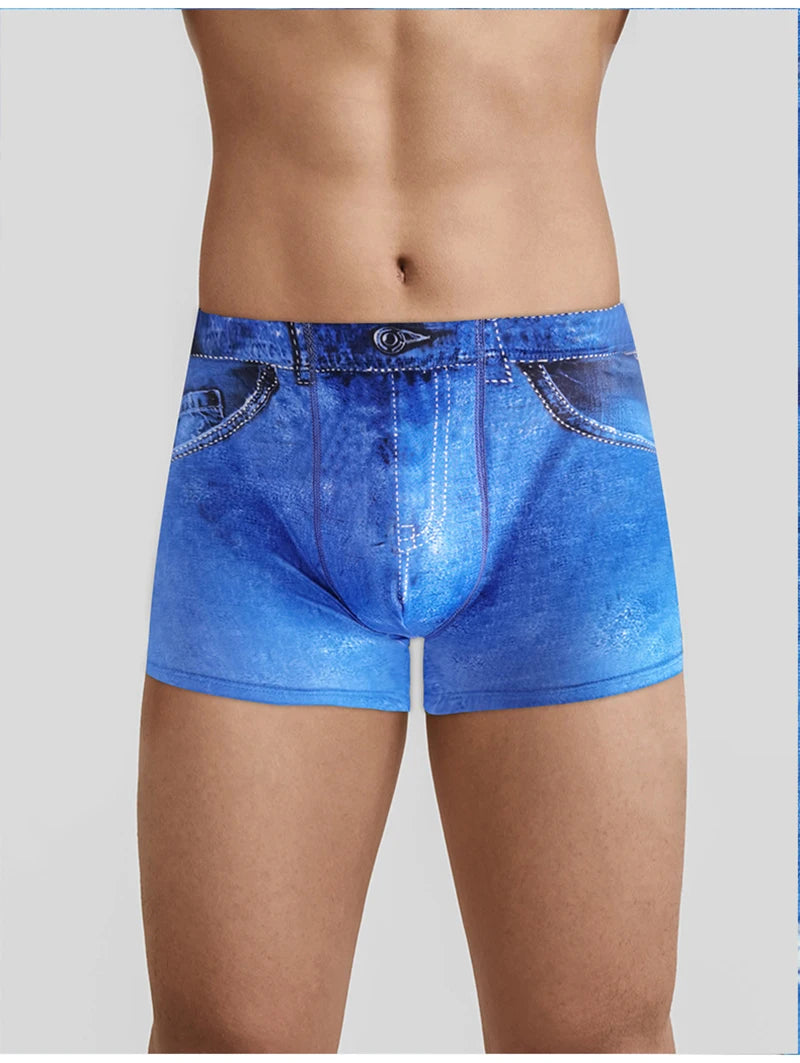 Men's 3D Print Denim Boxer Shorts