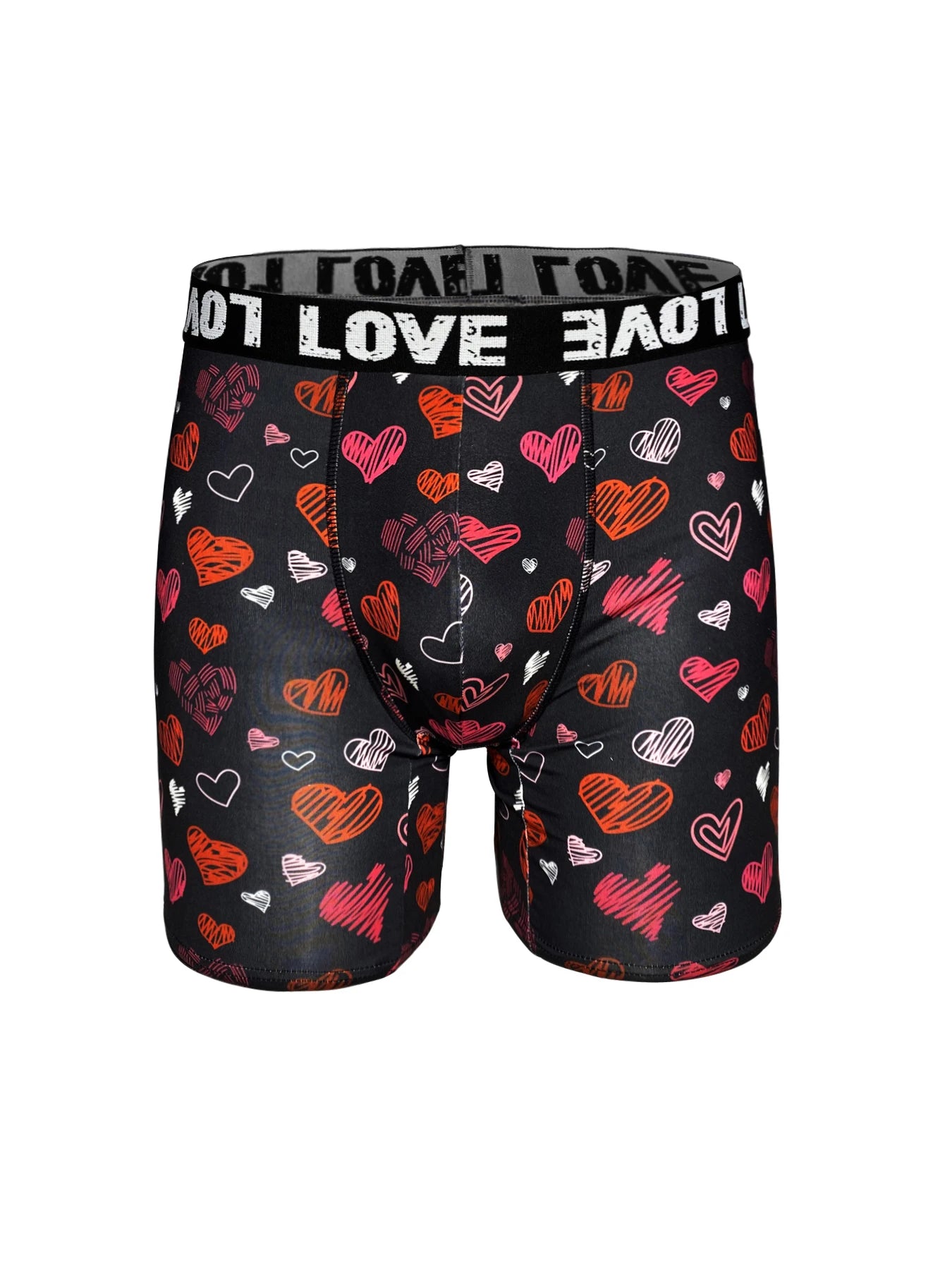 Men's Black Printed Boxer Shorts with Lips and Hearts