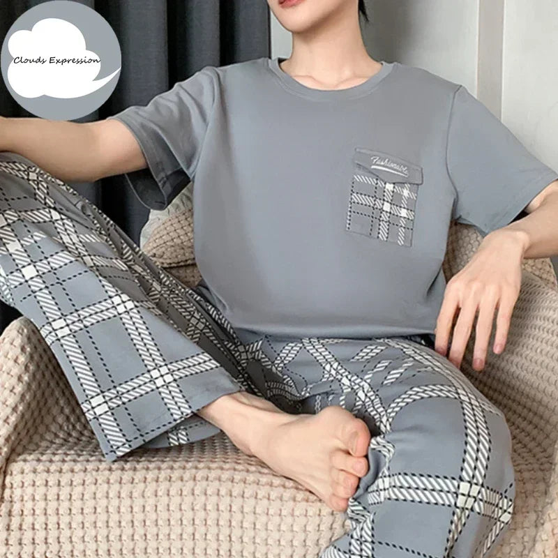 Summer Knitted Mens Casual Pyjamas Set