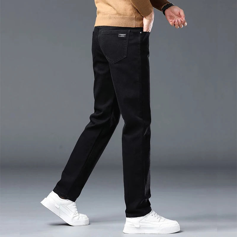 Men's Slim Fit Elastic Jeans Gray Casual Denim Pants