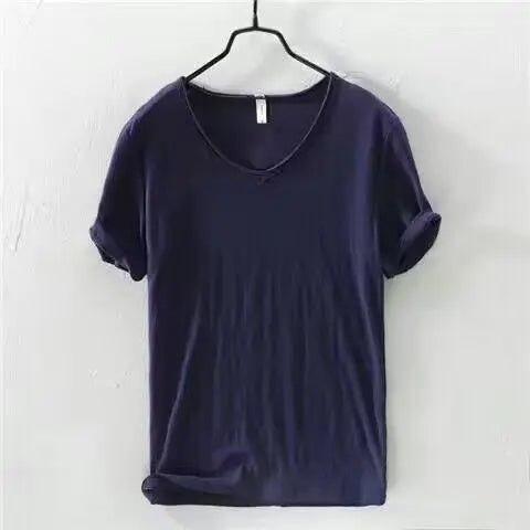 Cotton V-Neck T-Shirt for Men in White