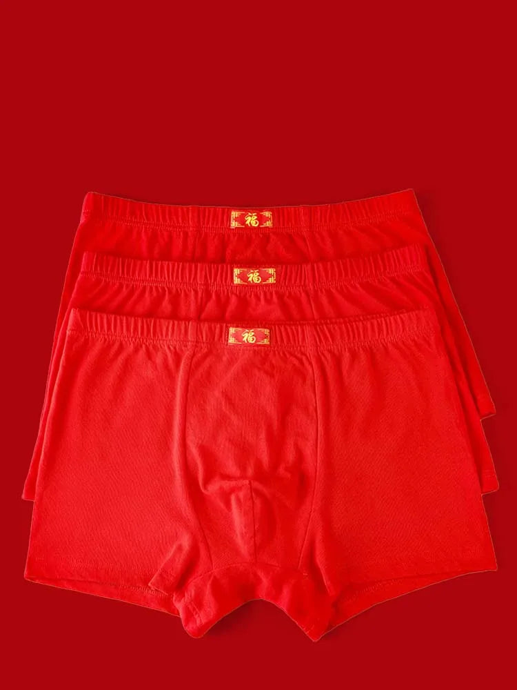 2026 + 2/4Pcs Brand New Year Red Print Pure Cotton Men Underwear