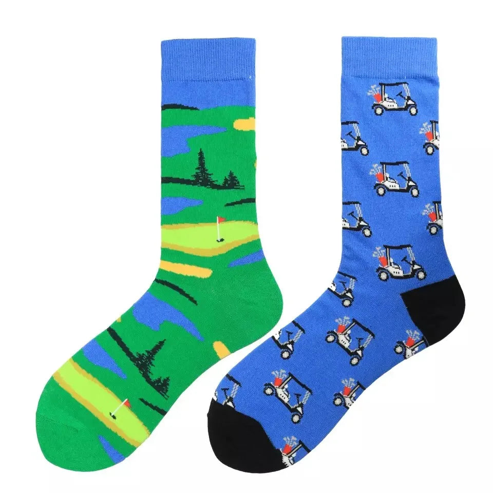 Men's Harajuku socks with print Funny AB asymmetric fashion colorful skateboard socks Happy Business Socks