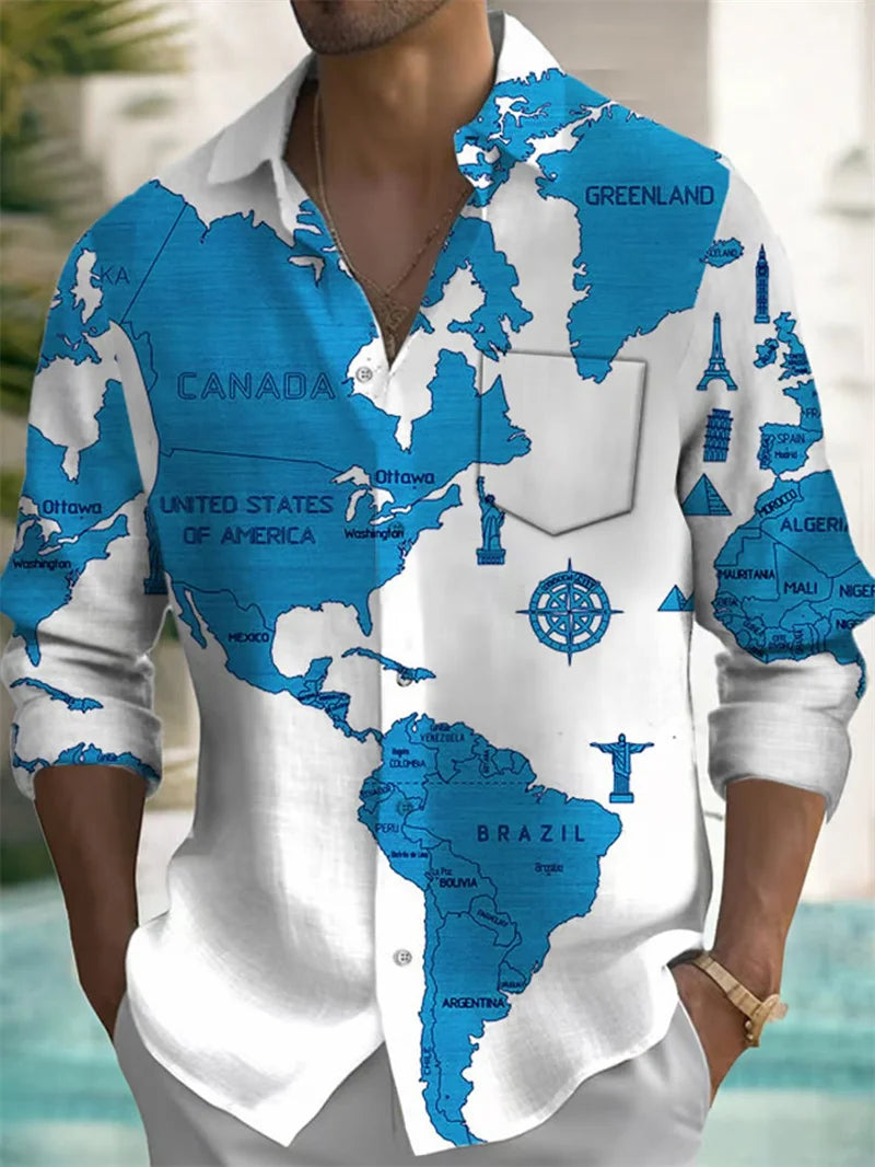 Men's Casual Long Sleeve Printed Shirt