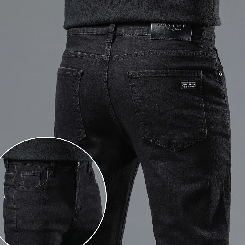 Men's Soft Stretch Denim Biker Jeans in Grey Black