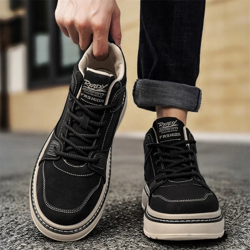 Mens Casual High Top Sneakers with Leather Upper