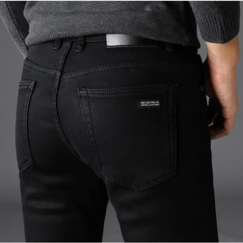 Men's Black Denim Boyfriend Jeans with Zipper Fly