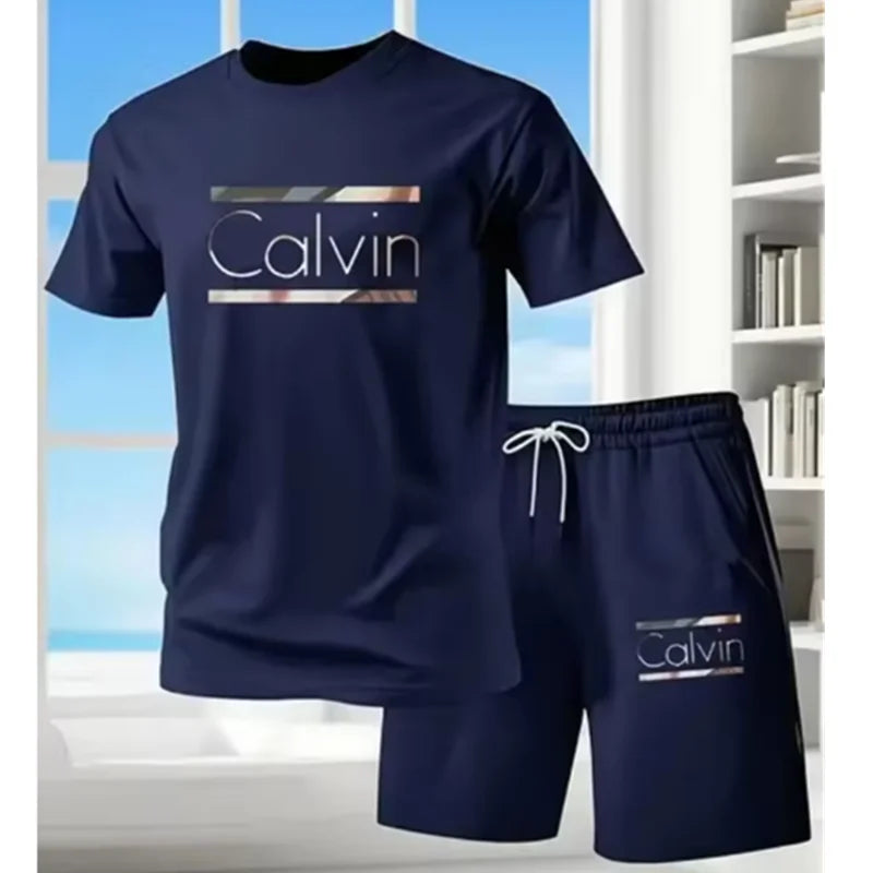 Men's Casual 3D Letter Print T-Shirt and Shorts Set