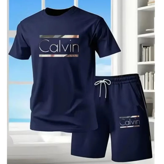 Men's Casual 3D Letter Print T-Shirt and Shorts Set