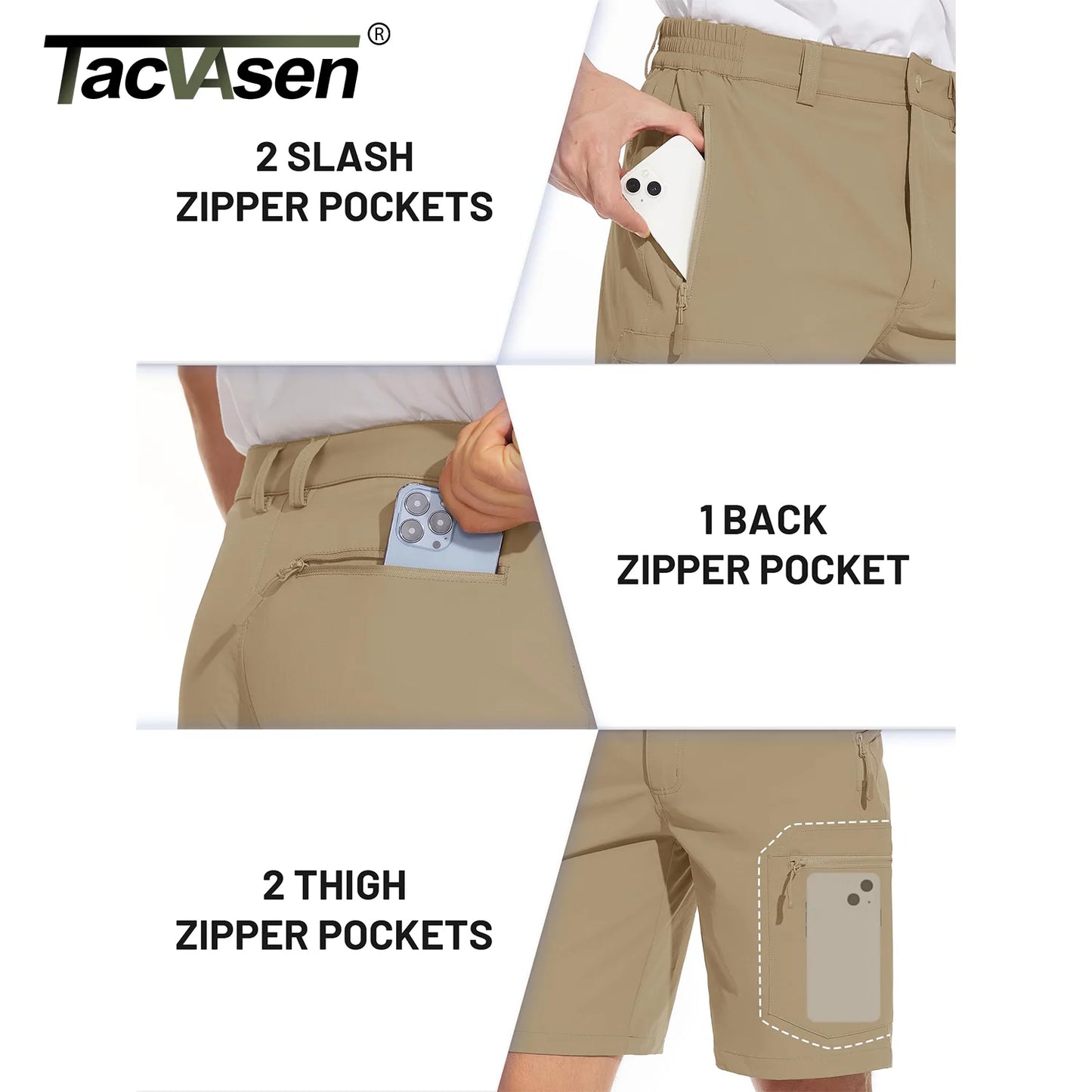 TACVASEN 5 Zipper Pockets Summer Quick Dry Cargo Shorts Mens Fishing Shorts Stretch Outdoor Hiking Nylon Work Shorts Lightweight