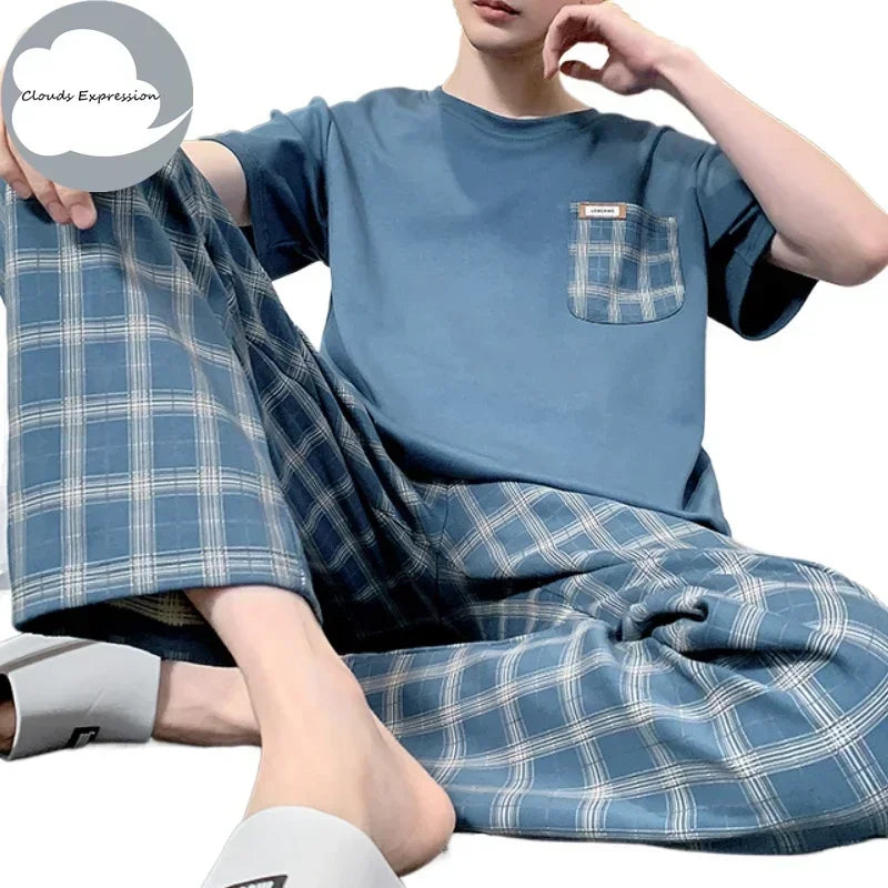 Summer Knitted Mens Casual Pyjamas Set