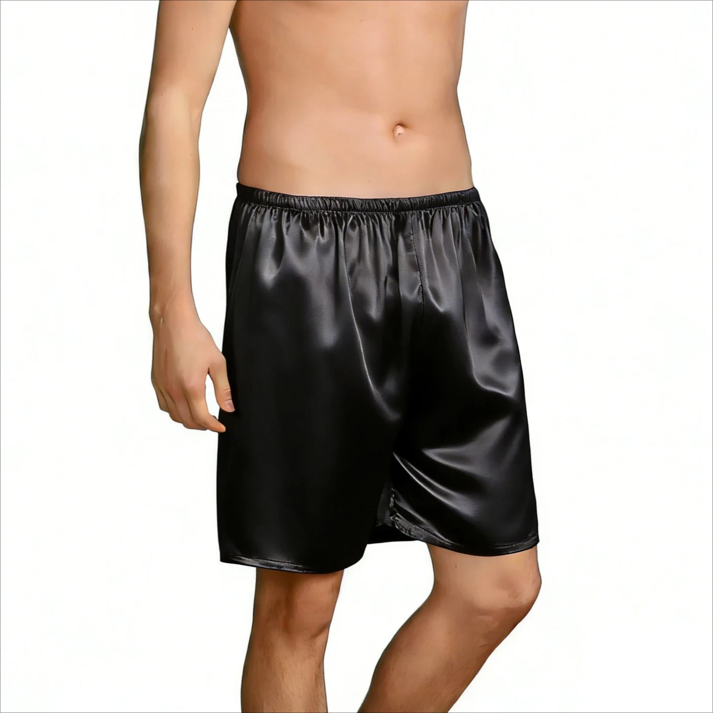 Mens Satin Lounge Shorts Sheer Silky Sleep Bottoms Low-Gloss Elastic Waistband Comfort Casual Loungewear Solid Color Sleep Pants