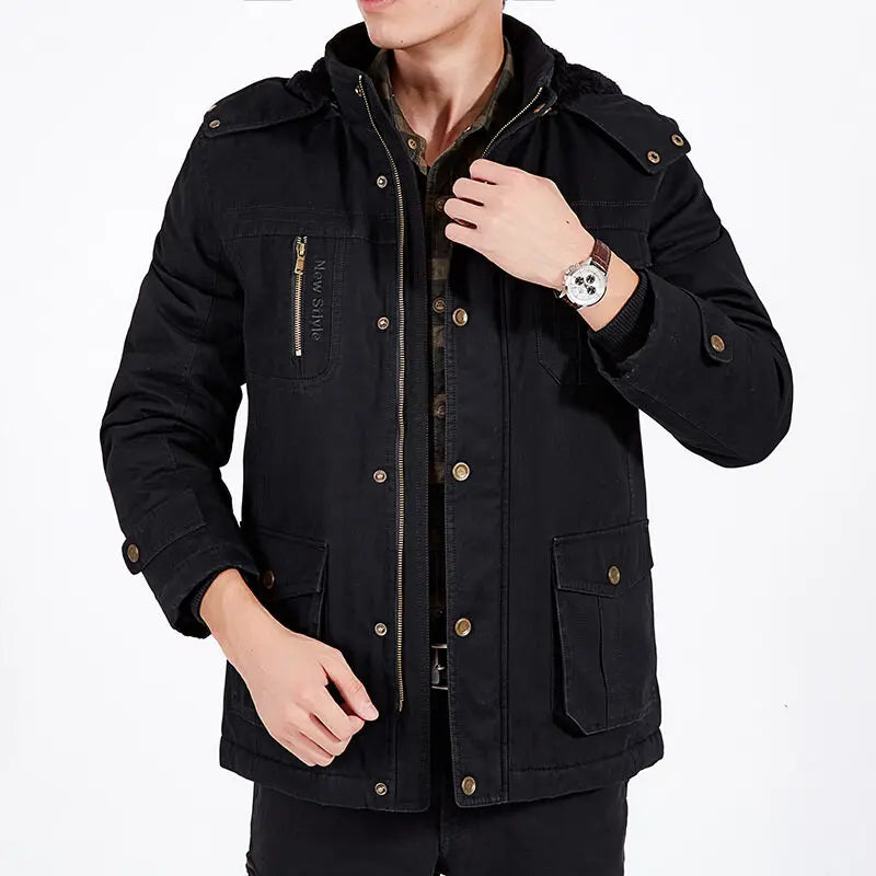 Plus Size Fleece Military Bomber Jacket Men Multi-pocket Pilot Jacket