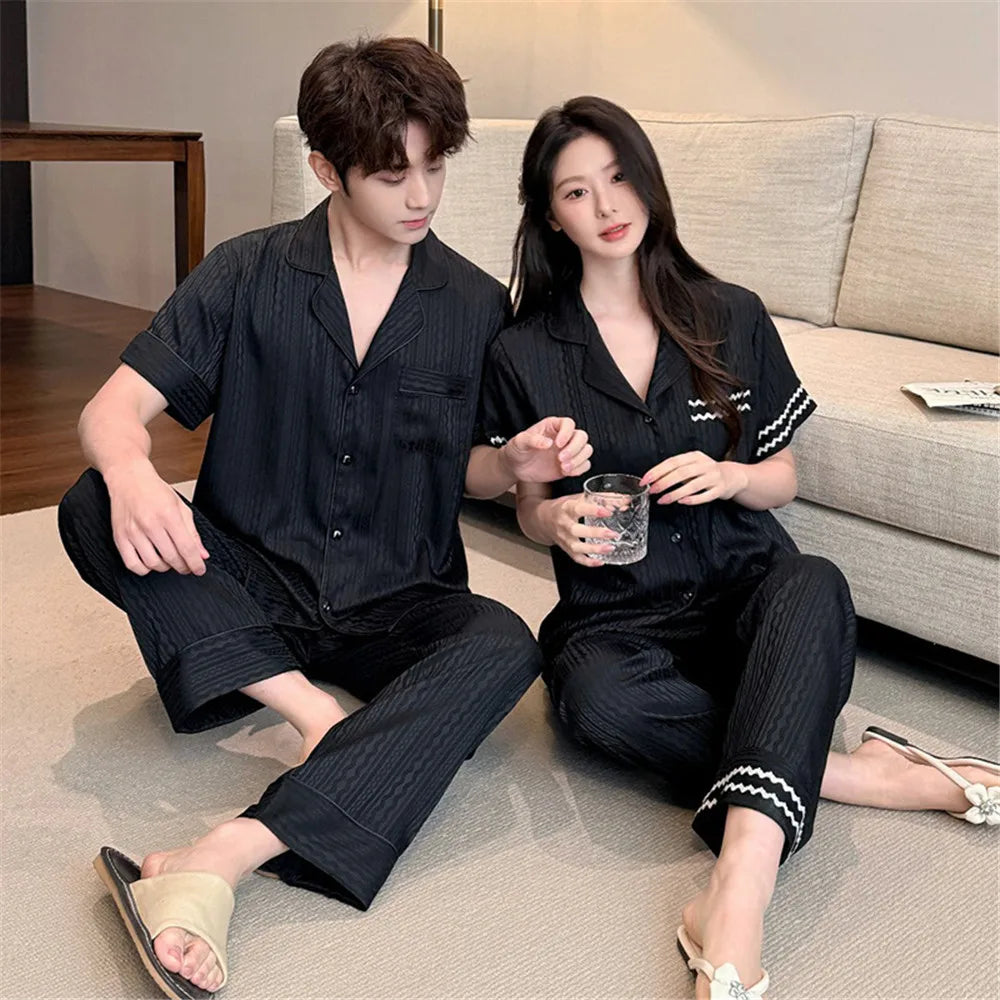 Silk Short Sleeve Pajama Set for Women - Summer