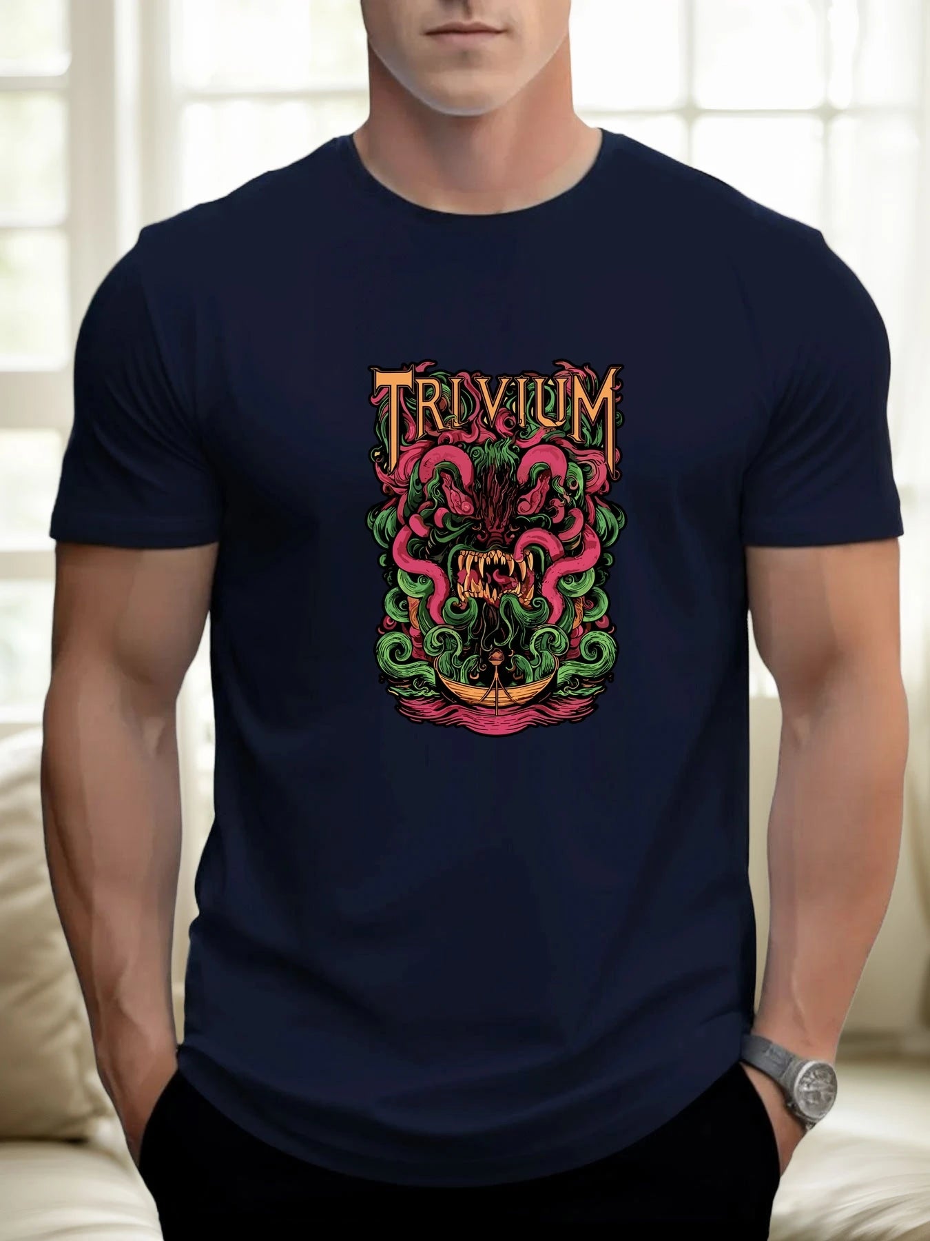 T Shirts For Men TRIVIA Monster 100% Cotton Graphic Printing Summer Round Neck T-Shirt Casual Breathable Street Style Daily Top
