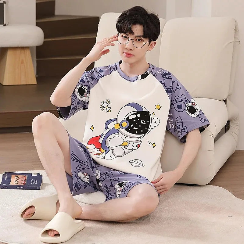 Summer Cotton Pyjamas Casual Pajamas Sleep Tops Shorts For Men Lovely Panda Print Pajama Sets Comfortable Cool Sleepwear 2022