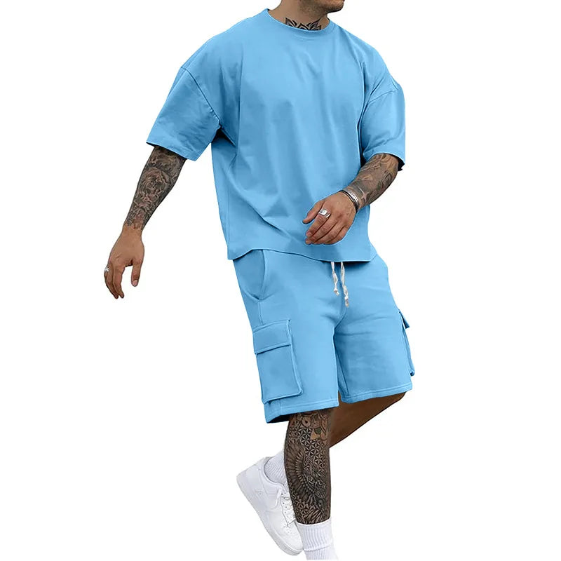 Men's Summer T-Shirt and Utility Shorts Set